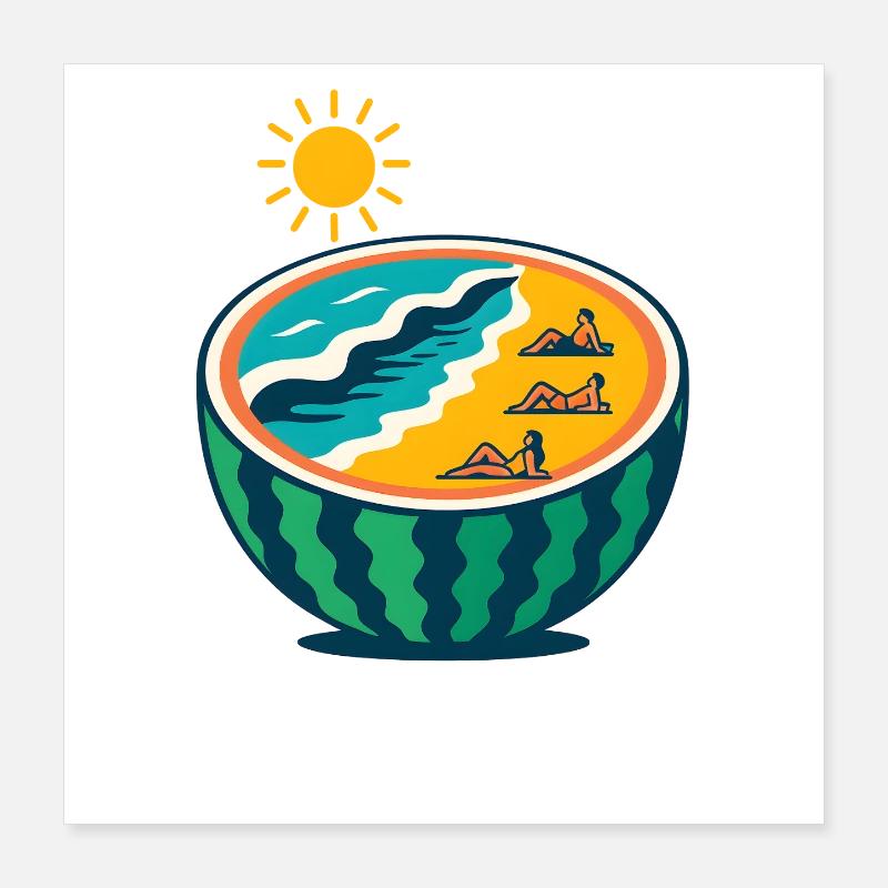 Coucher de soleil sur la plage, yoga, amoureux de pastèque Poster 40 x 40 cm
