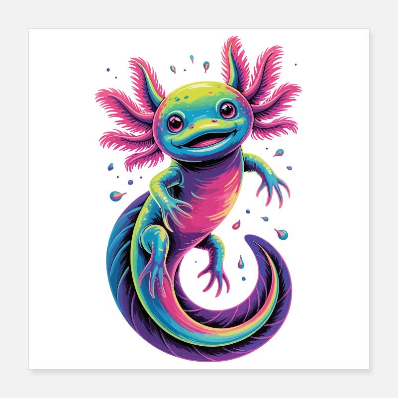 Buntes Axolotl Poster 40x40 cm