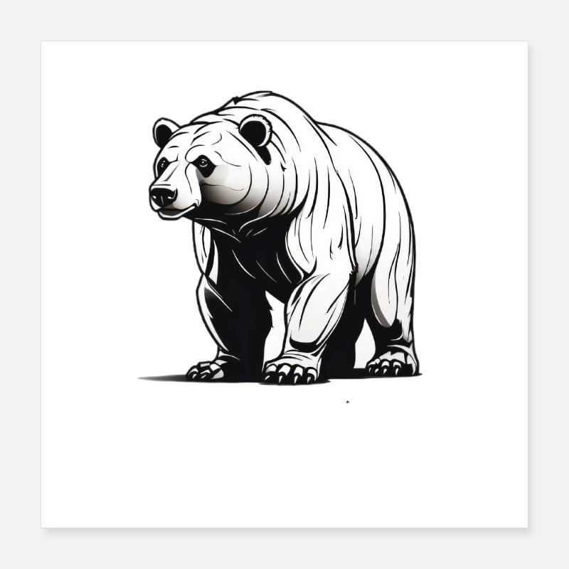 Illustration élégante d'ours en noir et blanc Poster 40 x 40 cm