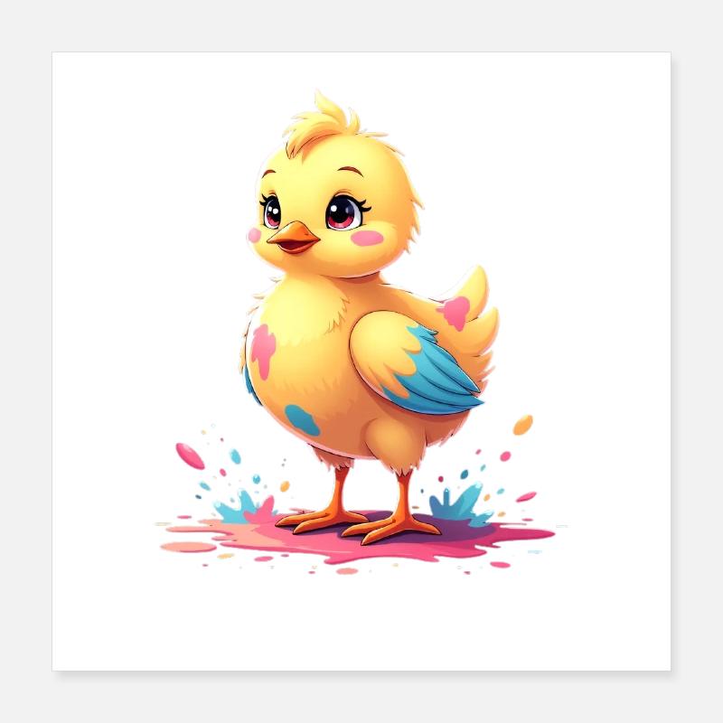Poussin mignon avec des touches de couleur Poster 40 x 40 cm