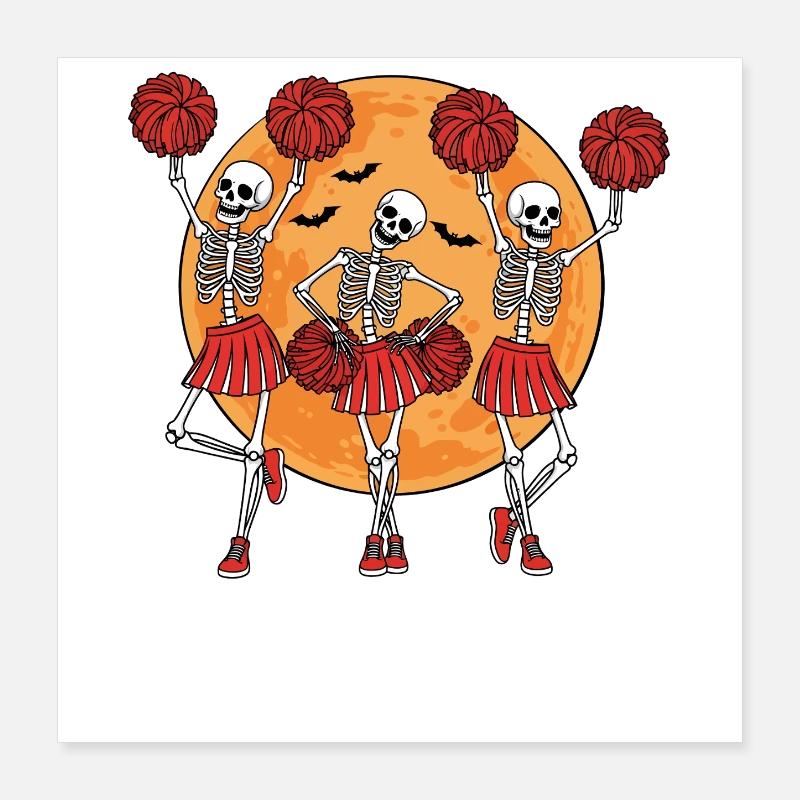Dancing skeleton girls with pompoms Poster 16" x 16" (40x40 cm)