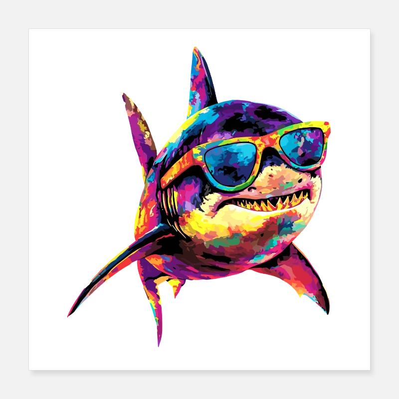 Shark Shark Tiger Shark Diver Cute Sharks Great White Shark Poster 16" x 16" (40x40 cm)
