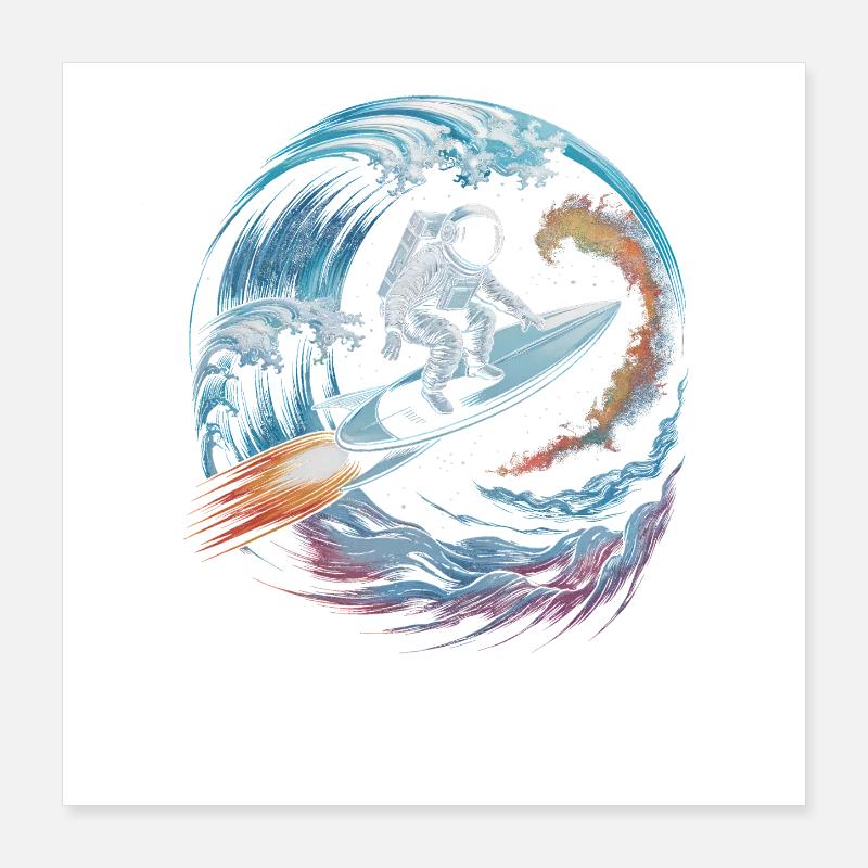 Les surfeurs de l'espace dans la tempête d'étoiles Poster 40 x 40 cm