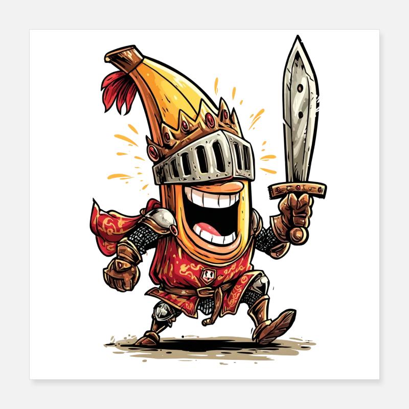 Comic Ritter mit Schwert und Helm Poster 40x40 cm