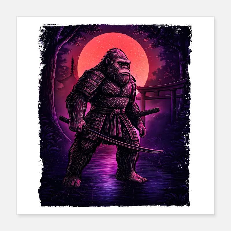 Samouraï Bigfoot Cryptide Sasquatch Yeti Hunter Poster 40 x 40 cm