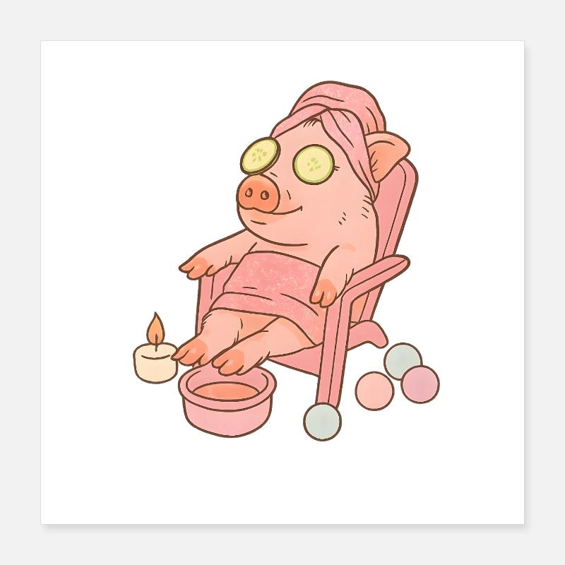 Relaxed Pig in Spa Setting, Love Pigs Poster 16" x 16" (40x40 cm)