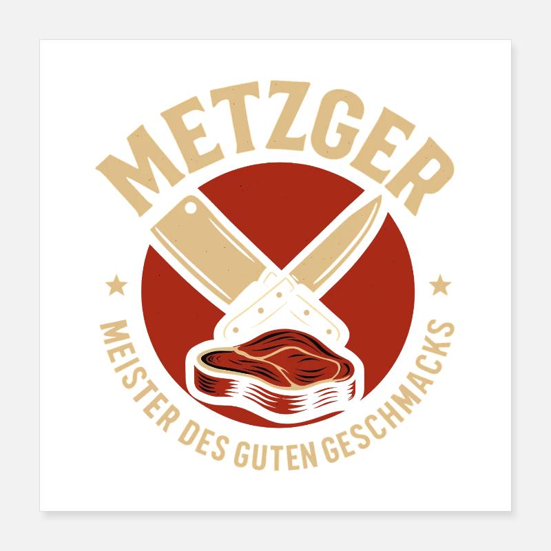 Metzger mit Messer und Fleisch - Poster 40x40 cm - Weiß