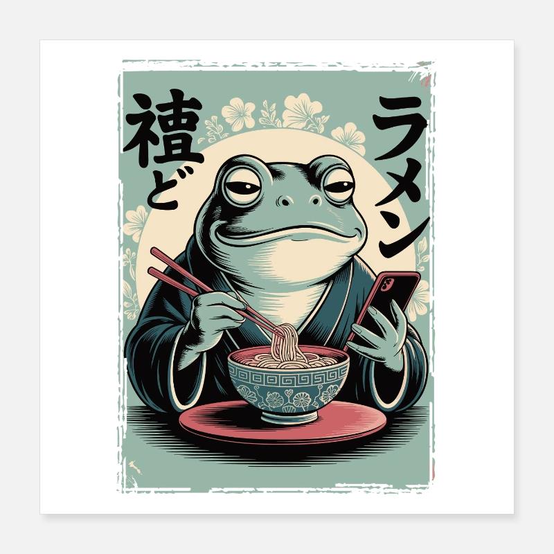 Funny frog, grumpy, Japanese art, ramen Poster 16" x 16" (40x40 cm)