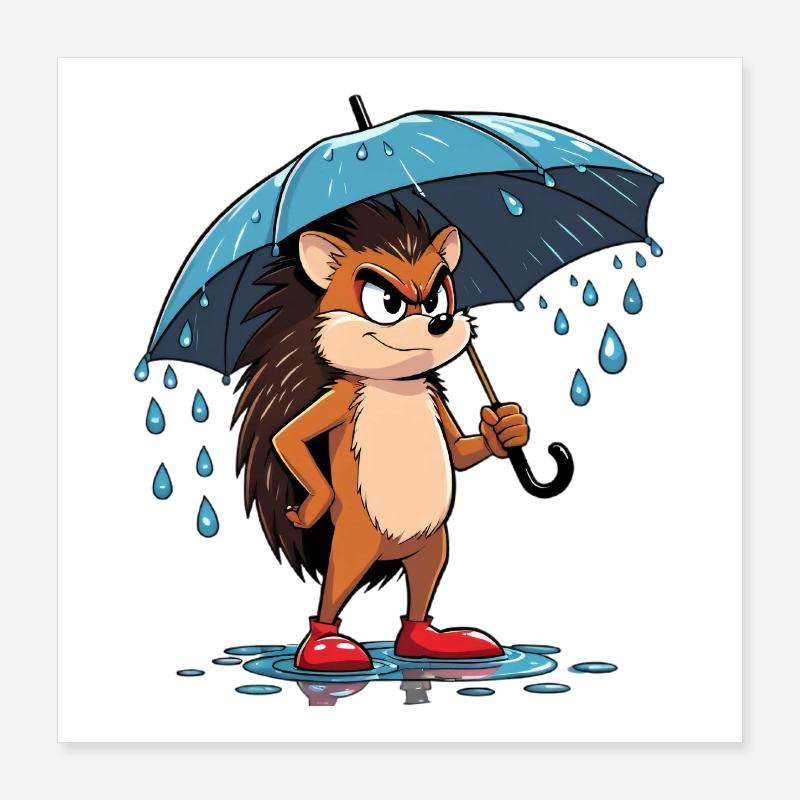 Hérisson de dessin animé avec parapluie Poster 40 x 40 cm