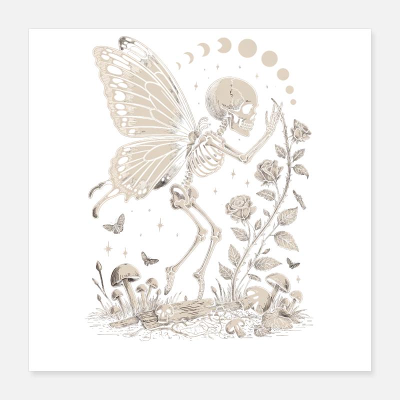 Gothic Skelett Fee mit Mondphasen Poster 40x40 cm