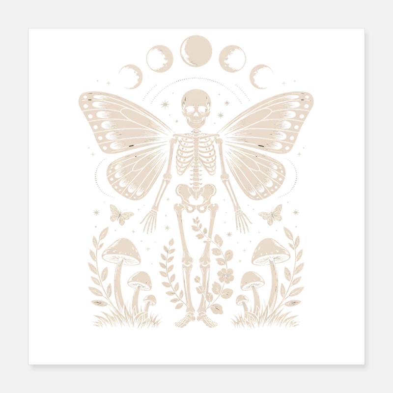 Fée squelette gothique avec phases de lune Poster 40 x 40 cm