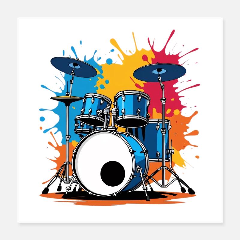 Imprimé tambour coloré avec des explosions de couleurs Poster 40 x 40 cm