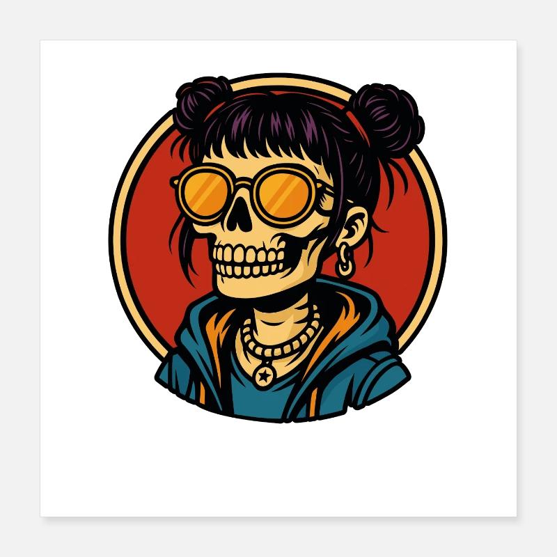 Tête de mort Dame dans le style de la rue look squelette Poster 40 x 40 cm