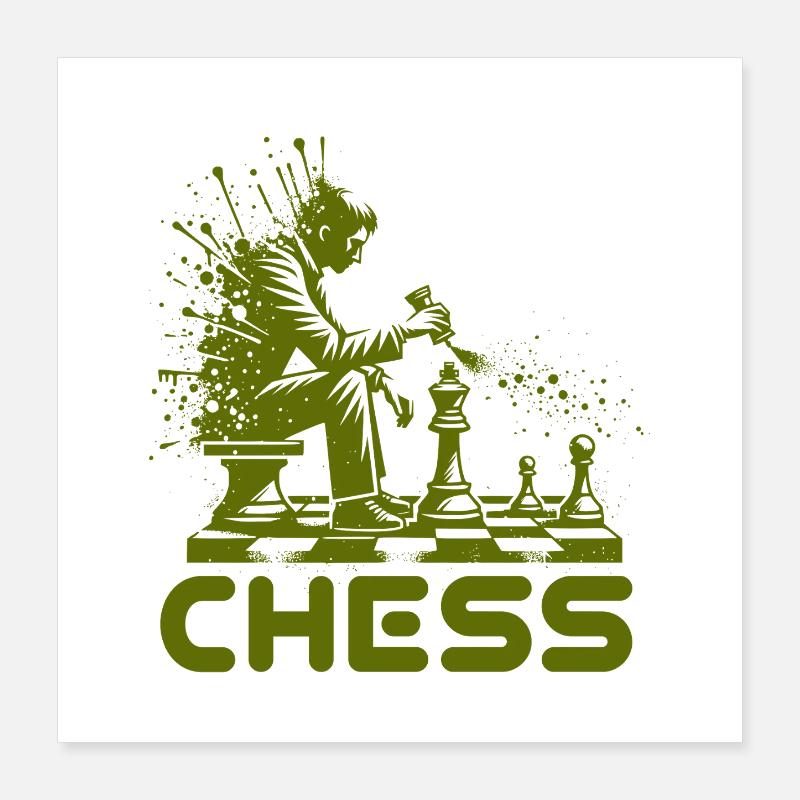 Silhouette de joueur d’échecs avec explosion de couleurs Poster 40 x 40 cm
