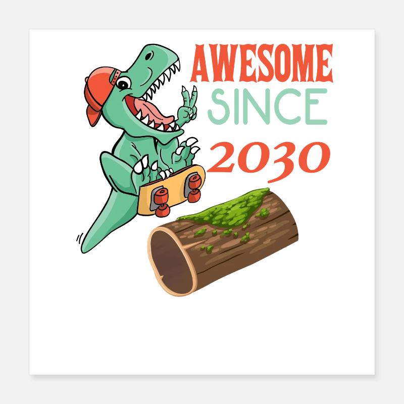Dino Skater Birthday 2030 Poster 16" x 16" (40x40 cm)