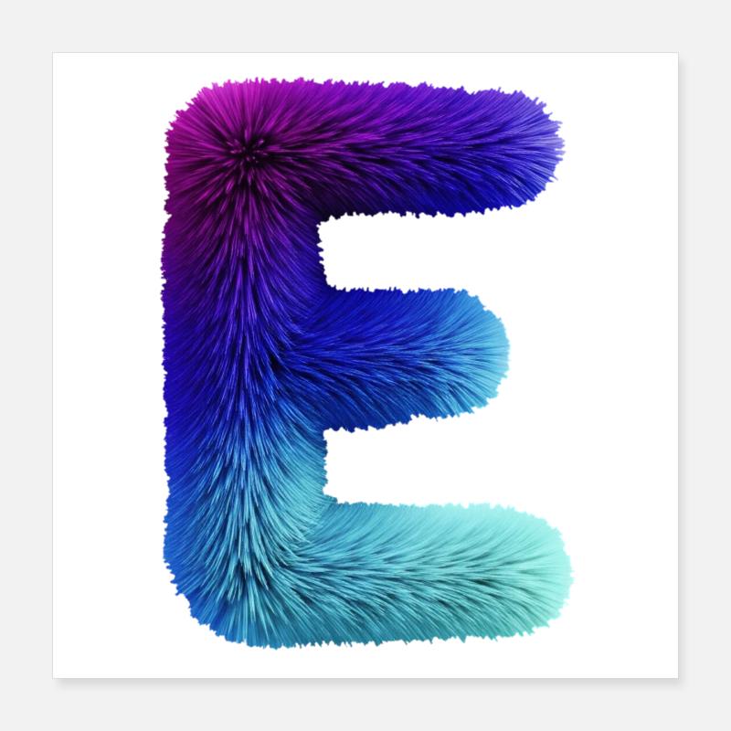 Effet fourrure lettre E | Dégradé violet bleu Poster 40 x 40 cm