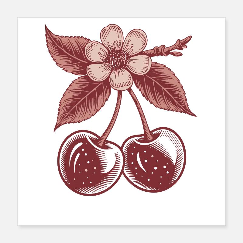Illustration vintage rétro de cerisiers et de fleurs d'oho Poster 40 x 40 cm