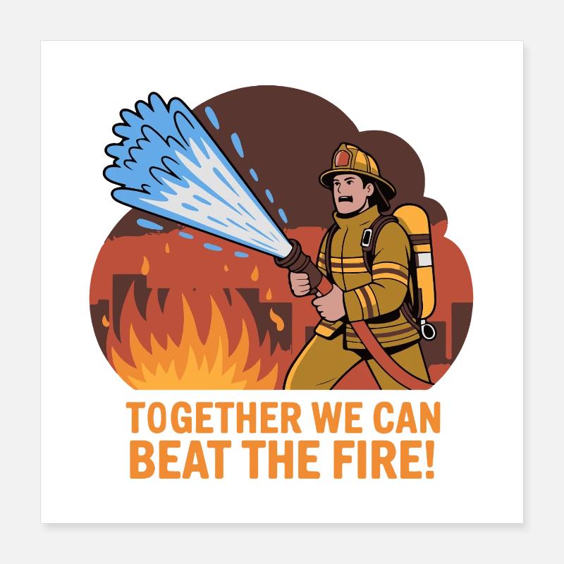 Feuerwehrheld mit Wasserschlauch Poster 40x40 cm