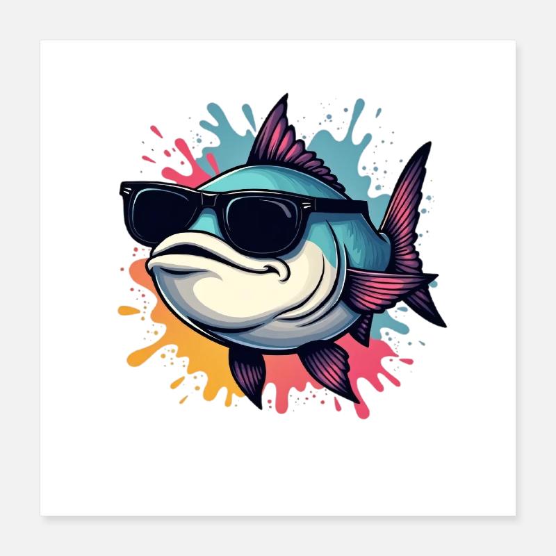Poisson cool avec des lunettes de soleil Poster 40 x 40 cm