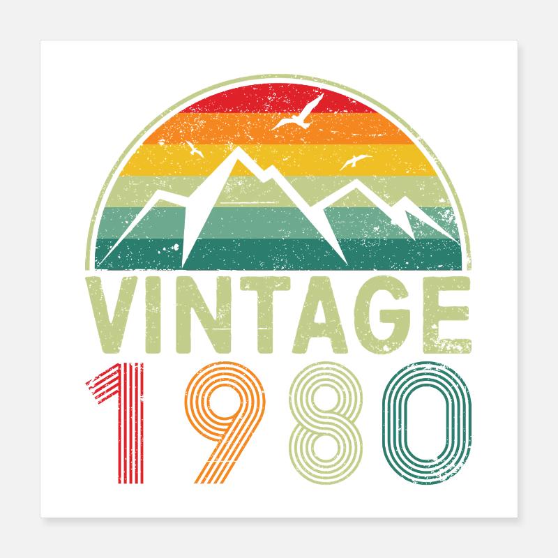 Retro Mountain Sunset Illustration Poster 16" x 16" (40x40 cm)
