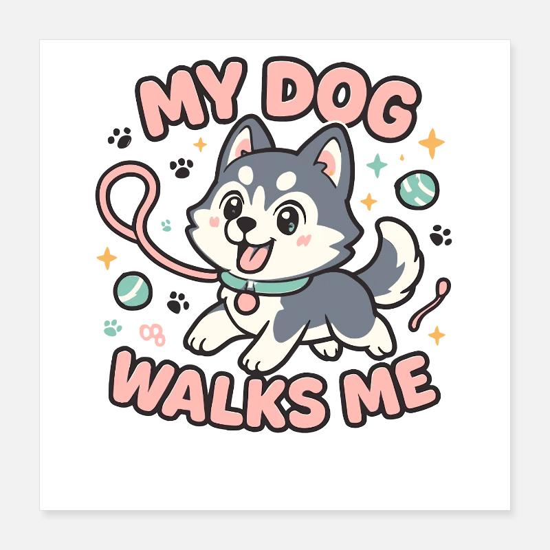 Chiot husky mignon avec texte ludique Poster 40 x 40 cm