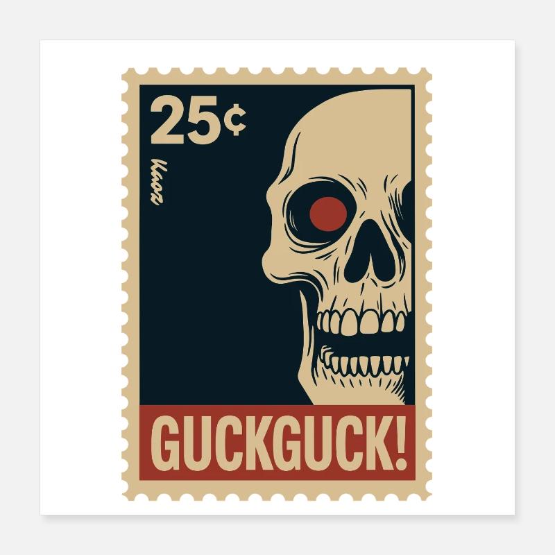 Skull Stamp Look Look Hello Poster 16" x 16" (40x40 cm)