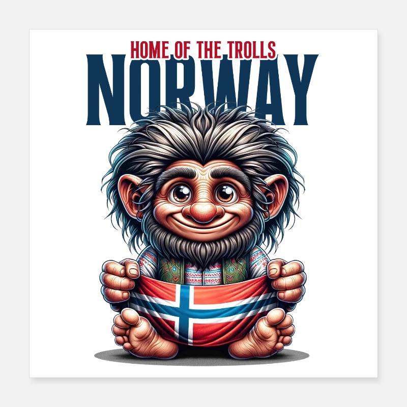 Troll norvégien avec drapeau Poster 40 x 40 cm