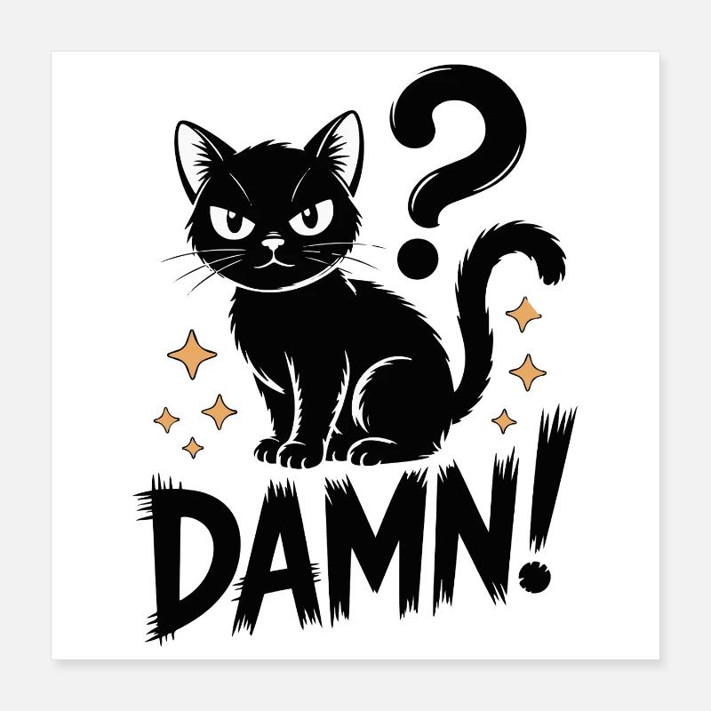 Chat noir mystique avec point d'interrogation Poster 40 x 40 cm