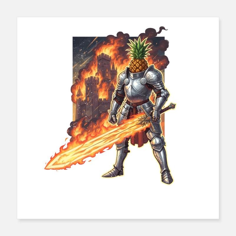 Feuriger Paladin mit Ananas Ritter Poster 40x40 cm