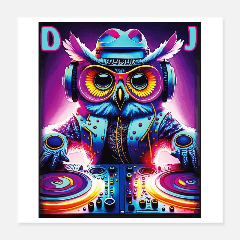 DJ HIBOU Poster 40 x 40 cm