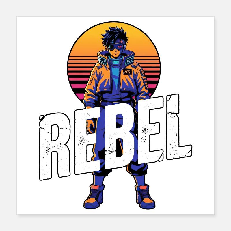 Cyber adolescent rebelle avec coucher de soleil Poster 40 x 40 cm