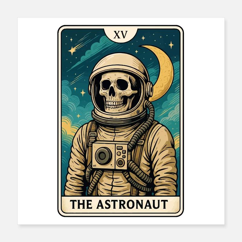 Astronaute avec crâne et ciel étoilé Poster 40 x 40 cm