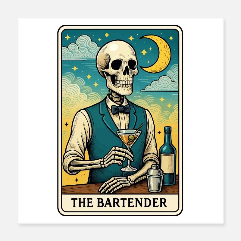 Skeleton bartender with moon sky Poster 16" x 16" (40x40 cm)