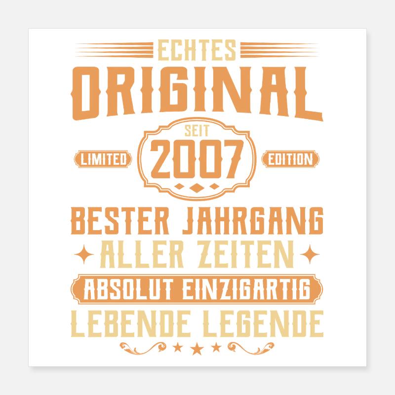 Echtes Original seit 2007 - 18. Geburtstag Poster 40x40 cm