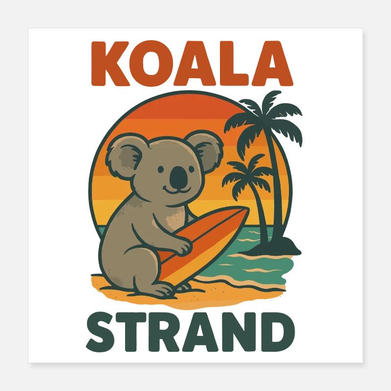 Koala Surfing Dimanche Vacances Plage Vacances Rétro Poster 40 x 40 cm