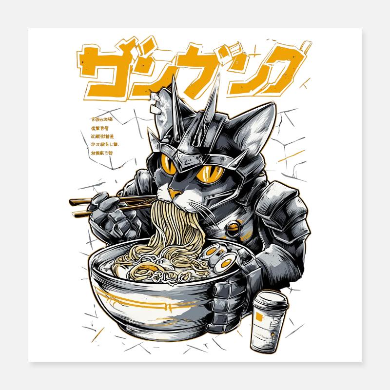 Cyber chat mangeant des ramen Poster 40 x 40 cm