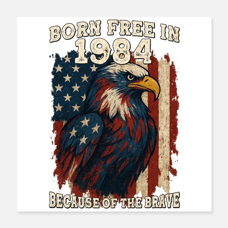Né libre en 1984 – 41 ans de Red, White & Bold Poster 40 x 40 cm