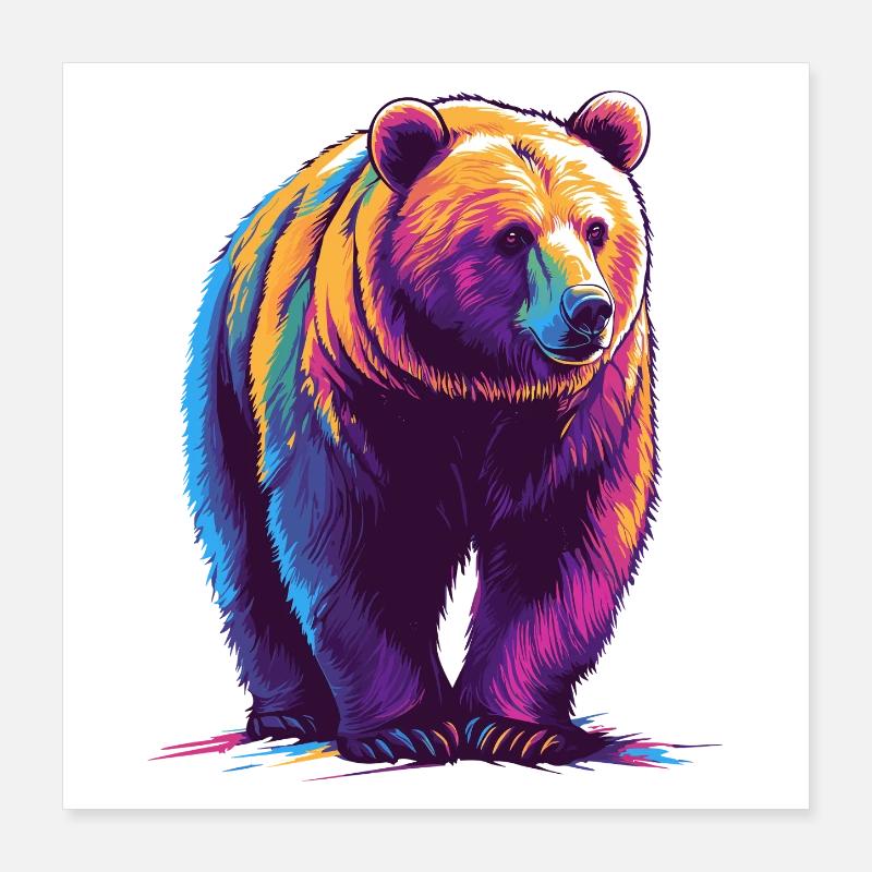 Ours coloré en impression numérique Poster 40 x 40 cm