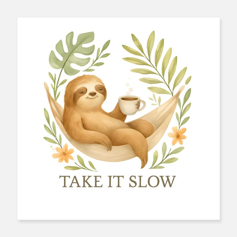  Take It Slow – Faultier im Boho-Stil Poster 40x40 cm