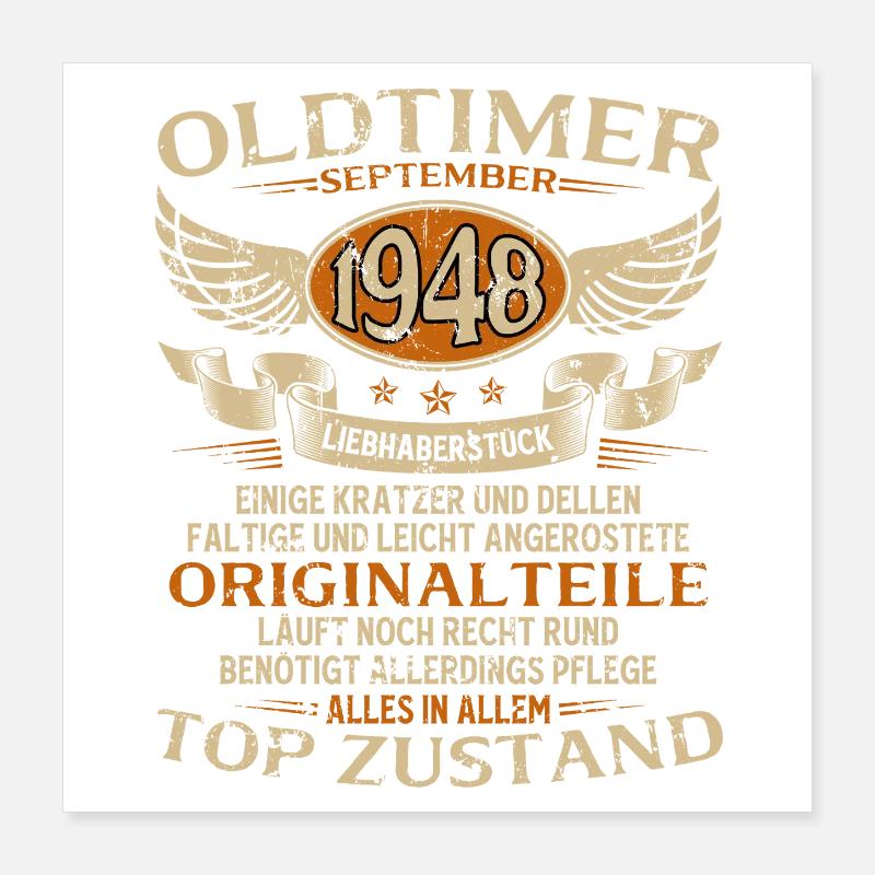 77. Geburtstag Geschenk Oldtimer September 1948 Poster 40x40 cm