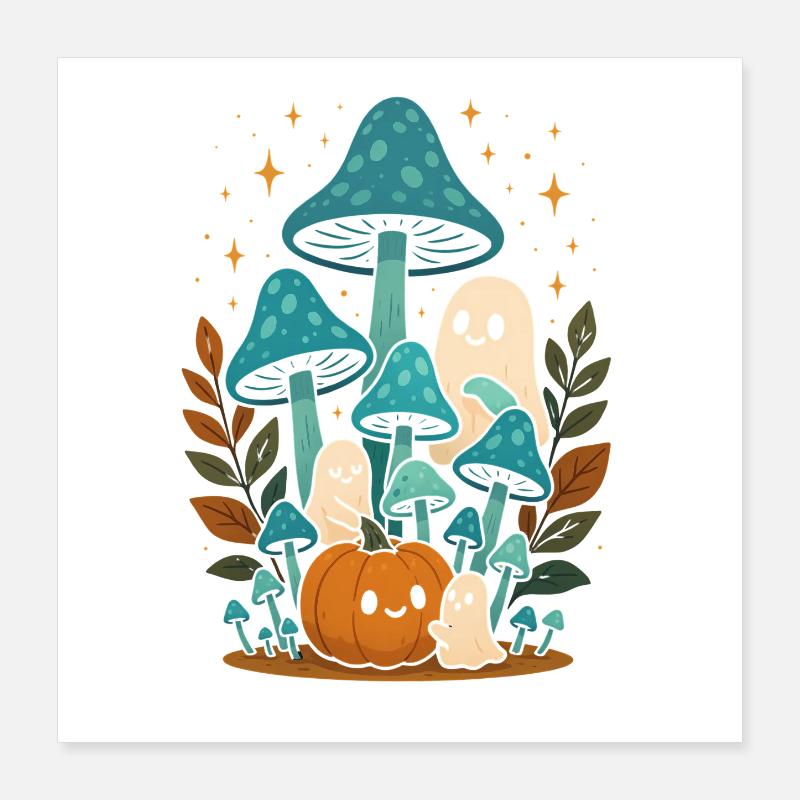 Fairytale ghosts and pumpkin scene Poster 16" x 16" (40x40 cm)