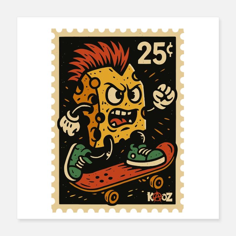 Skateboard Pizza Monster Punk Cheese Poster 40 x 40 cm