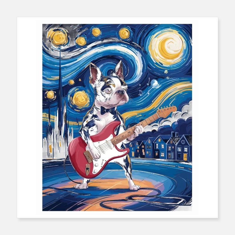 Starry Night Boston Terrier Poster 16" x 16" (40x40 cm)