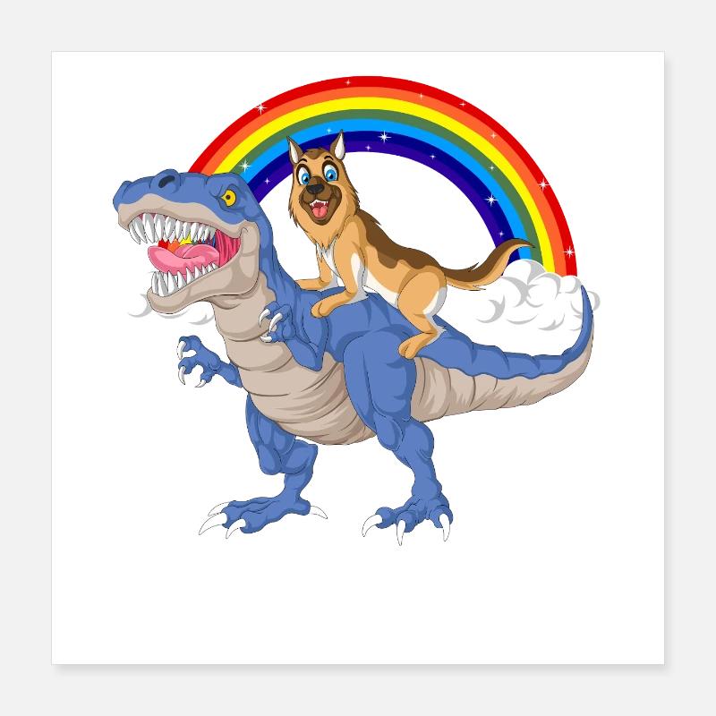 German Shepherd Dinosaur Ride Poster 16" x 16" (40x40 cm)