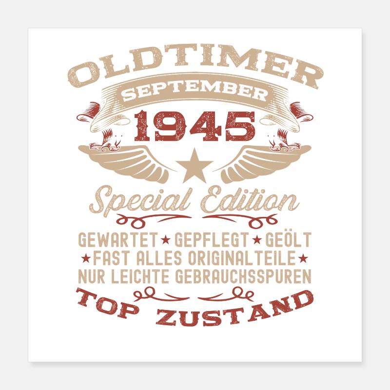 80. Geburtstag Geschenk Oldtimer September 1945 Poster 40x40 cm