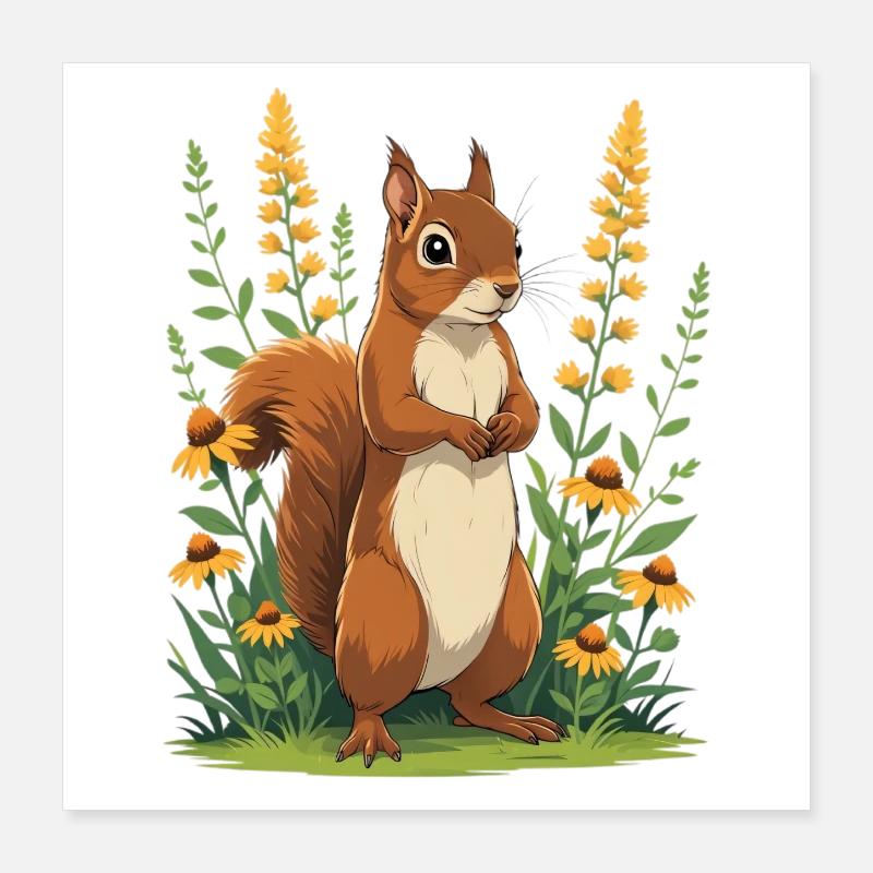 Charmantes Eichhörnchen mit Blütenkranz Poster 40x40 cm