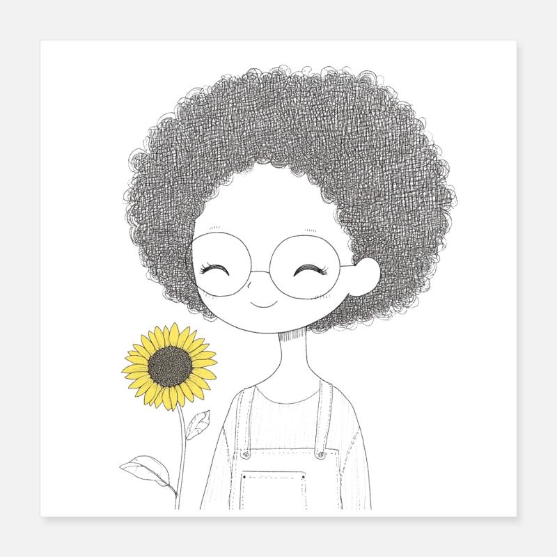 Fröhliches Mädchen mit Sonnenblume Poster 40x40 cm