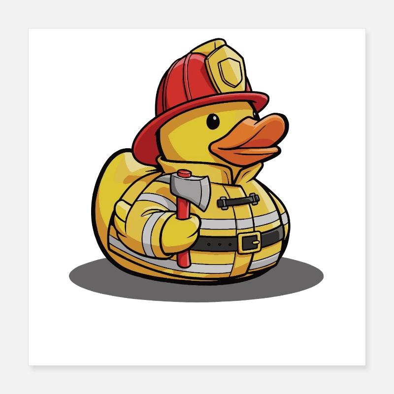 Canard sauveteur en uniforme de pompier Poster 40 x 40 cm