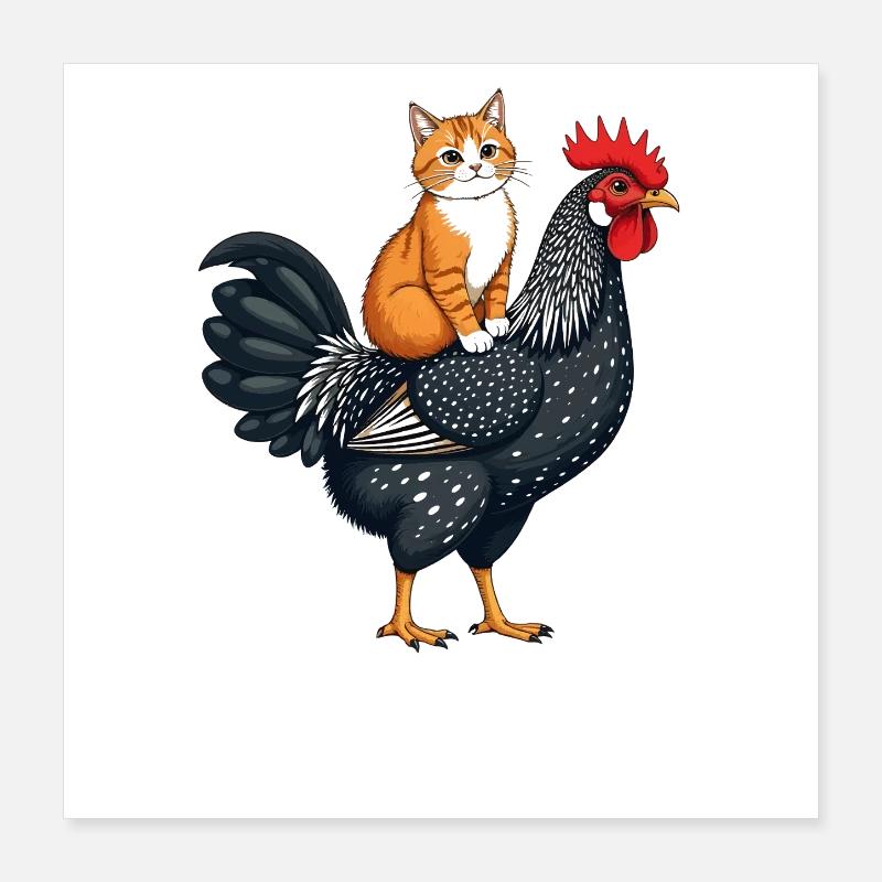 Fantasy Creature Bird Chicken and Cat Poster 16" x 16" (40x40 cm)