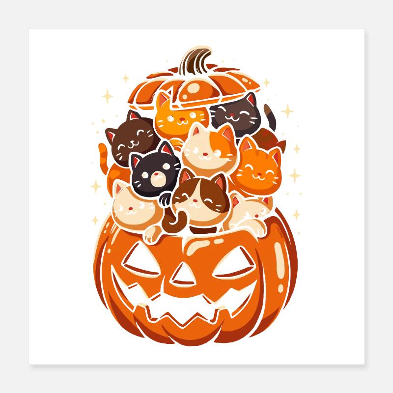 Chats mignons dans une citrouille d'Halloween Poster 40 x 40 cm